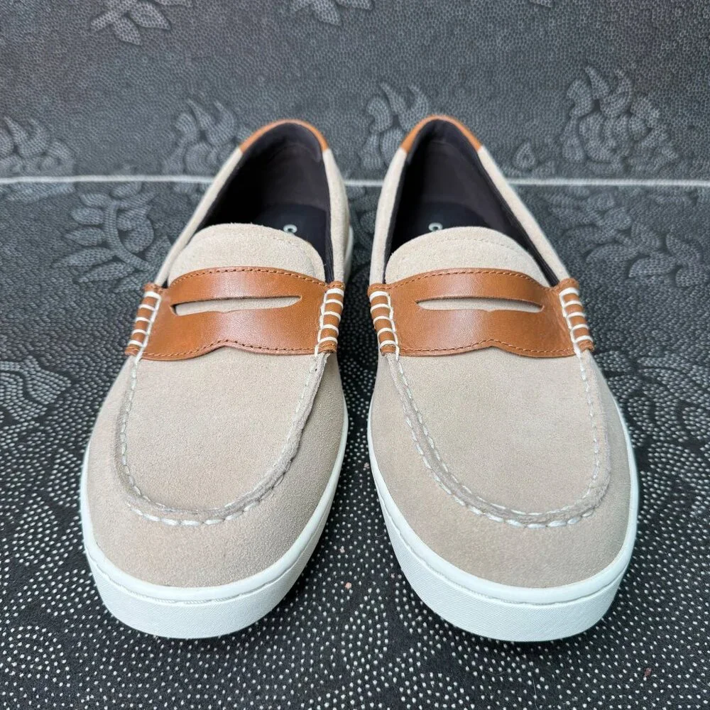 Cole Haan Mens Penny Loafers 9.5M Suede & Leather Beige/Brown Slip-On Shoes - Picture 2 of 6